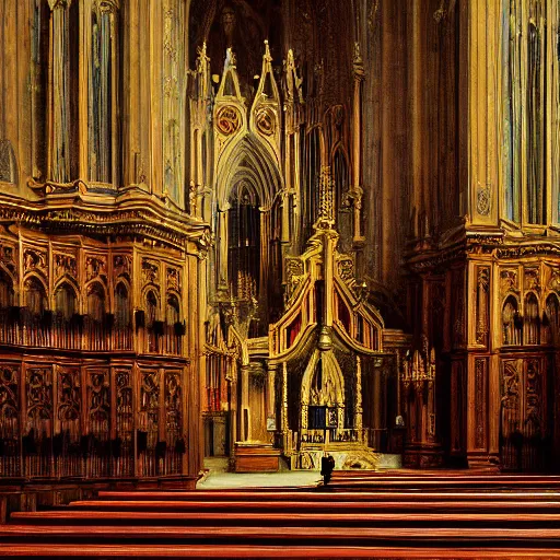 Image similar to highly detailed painting of a man sitting infront of a pipe organ inside of a cathedral, 4 k resolution, by jaquis luis david, visible paint layers, renaissance.