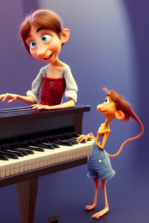 Image similar to a girl playing piano. pixar disney 4 k 3 d render funny animation movie oscar winning trending on artstation and behance. ratatouille style.