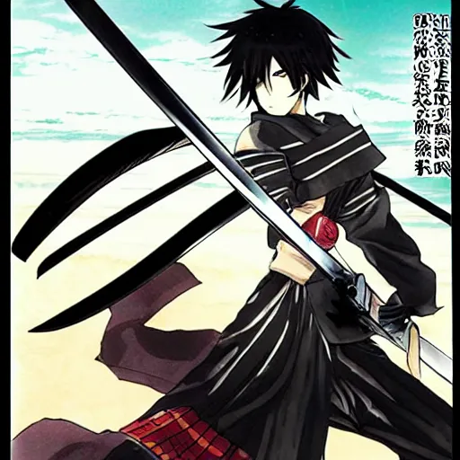 Image similar to anime drifters man with large samurai sword at night under full moon kouta hirano