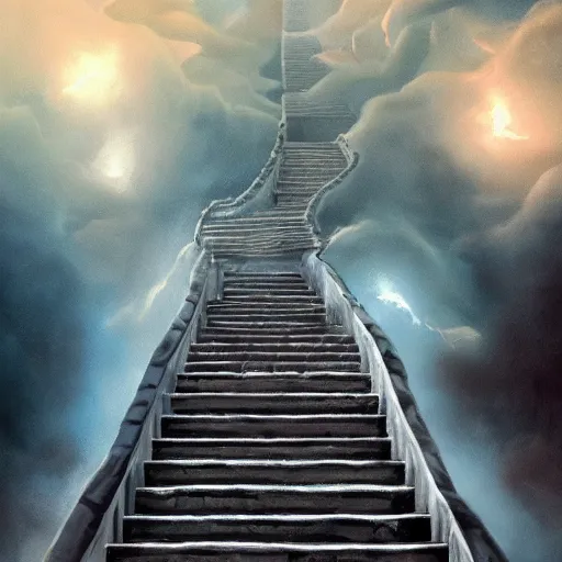 Image similar to stairs connecting heaven and hell , concept art trending on artstation, glowing effect, golden ratio, rule of thirds, illustration, digital painting, hyperreal, hyperdetailed, 8k