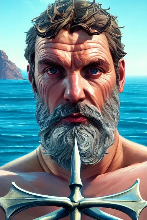 Prompt: highly detailed close up portrait of god poseidon holding a trident in gta v, stephen bliss, unreal engine, fantasy art by greg rutkowski, rhads, ferdinand knab, makoto shinkai and lois van baarle, ilya kuvshinov, rossdraws, tom bagshaw, global illumination, radiant light, detailed and intricate environment