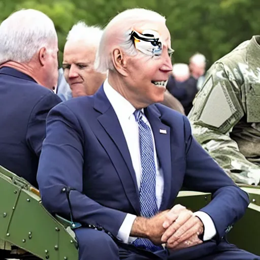 Prompt: Joe biden riding in a tank in the middle of world war 3