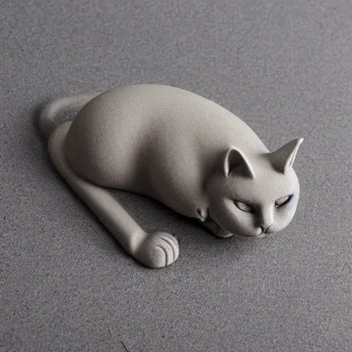 Image similar to medium - shot realistic light grey clay cat, full body, walking, rough, handmade, fingerprints on clay, masterpiece, by adam beane