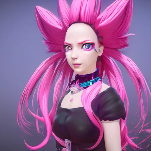 Prompt: stunningly beautiful omnipotent megalomaniacal anime goddess with porcelain skin, pink hair and mesmerizing cyan eyes, symmetrical perfect face smiling in a mischievous, devious and haughty way while looking down upon the viewer, mid view, hyperdetailed, unreal engine 5, 8 k