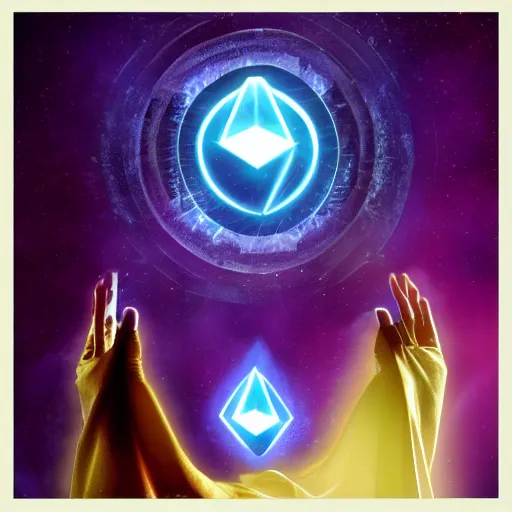 Image similar to Vitalik Buterin as an arcane wizard casting a spell , ethereum logo can be seen in the magic - Photo manipulated by DALLE