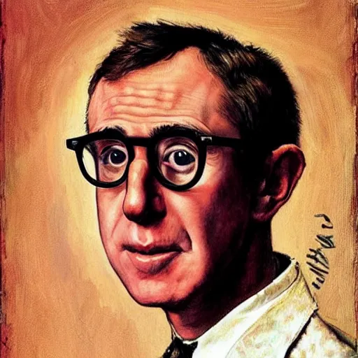 Prompt: “portrait of Woody Allen as James Bond, by Norman Rockwell”