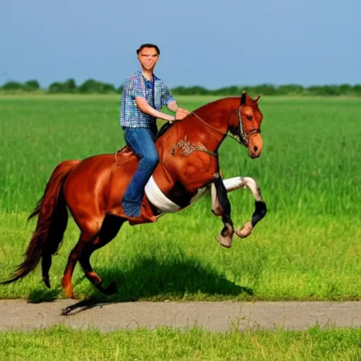 Image similar to man riding an invisible horse