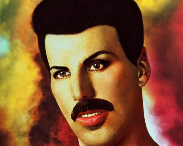 Image similar to 4 k hd, high resolution photograph of freddy mercury, full colour, shot with sigma f / 4. 2, 2 5 0 mm sharp lens, wide shot, high level texture render