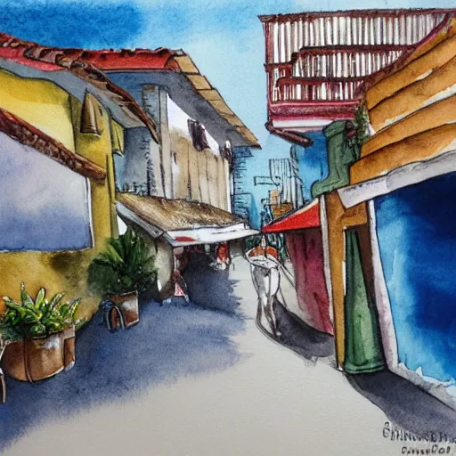 Prompt: boteco barzinho da esquina watercolor illustration