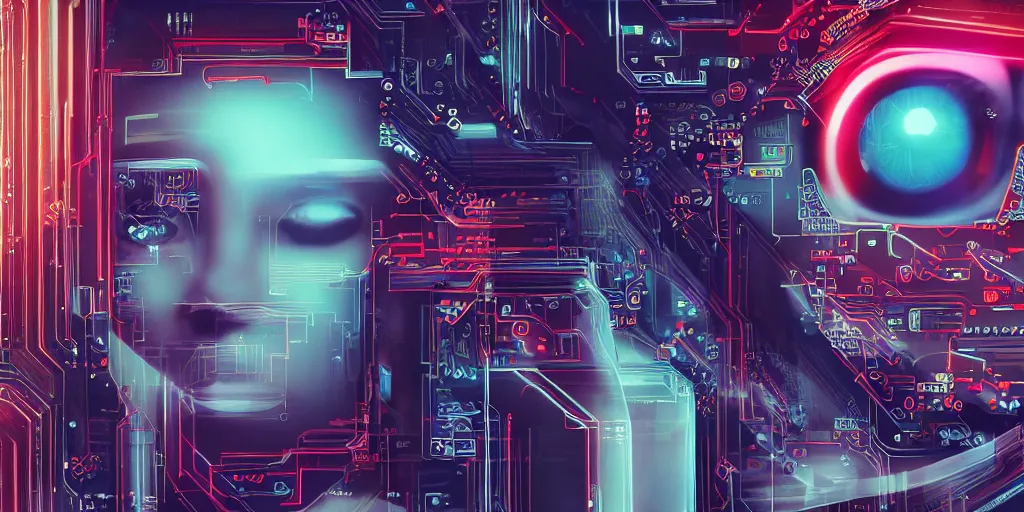 Image similar to portrait of computer & circuits, 8 k, by tristan eaton, trending on deviantart, face enhance, hyper detailed, minimalist, cybernetic, android, blade runner, full of colour, super detailed, cinematic, unreal engine, octane render, chalk texture on canvas