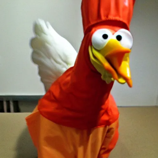 Image similar to chicken dressed as an inmate