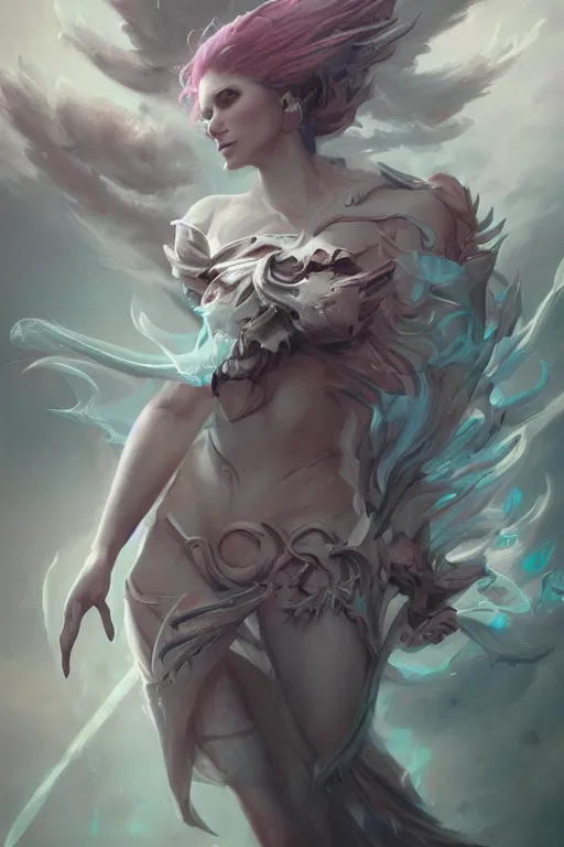 Image similar to beautiful girl necromancer full of sculls, wizard of the coast casting magic spell, angel, magic storm and thunder clouds, scifi, fantasy, magic the gathering, hyper detailed, octane render, concept art, 3 d render, hyper realistic detailed portrait, peter mohrbacher