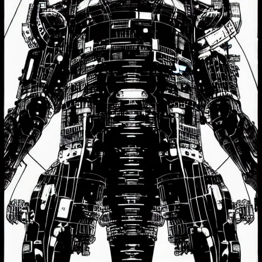 Prompt: sad biological android, through a huge cybernetic megastructure multi - level metropolis in space, black and white, by nihei tsutomu