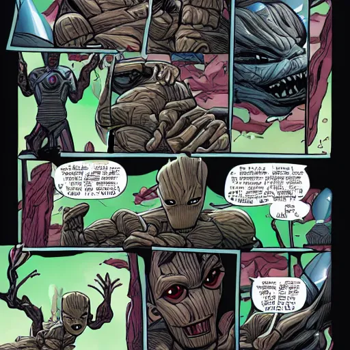 Image similar to baby groot venomized is vomiting