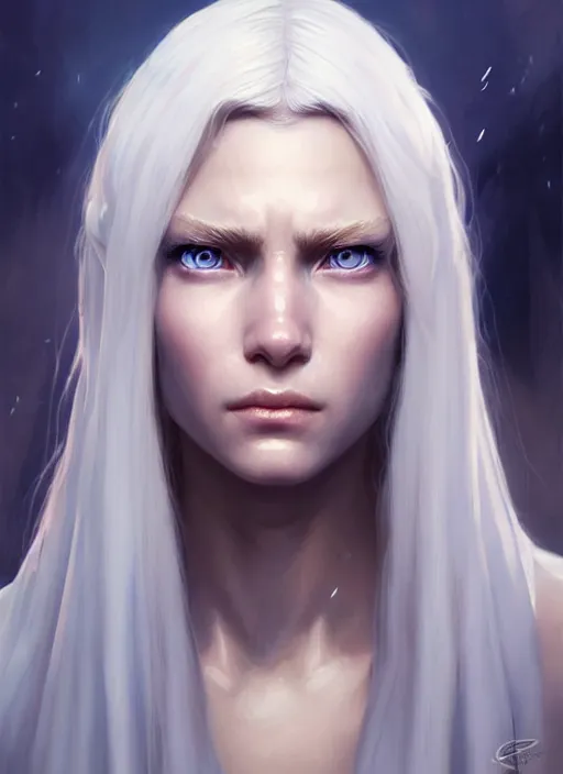 Image similar to a fantasy style portrait painting of shy white female paladin with blonde hair and blue eyes shy, scar under left eye, holy oil painting unreal 5 daz. rpg portrait extremely detailed artgerm greg rutkowski _ greg