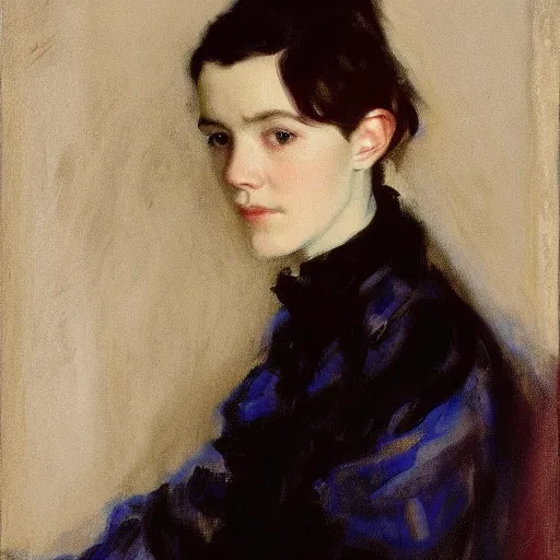 Prompt: a portrait of female asa Butterfield by john singer sargent
