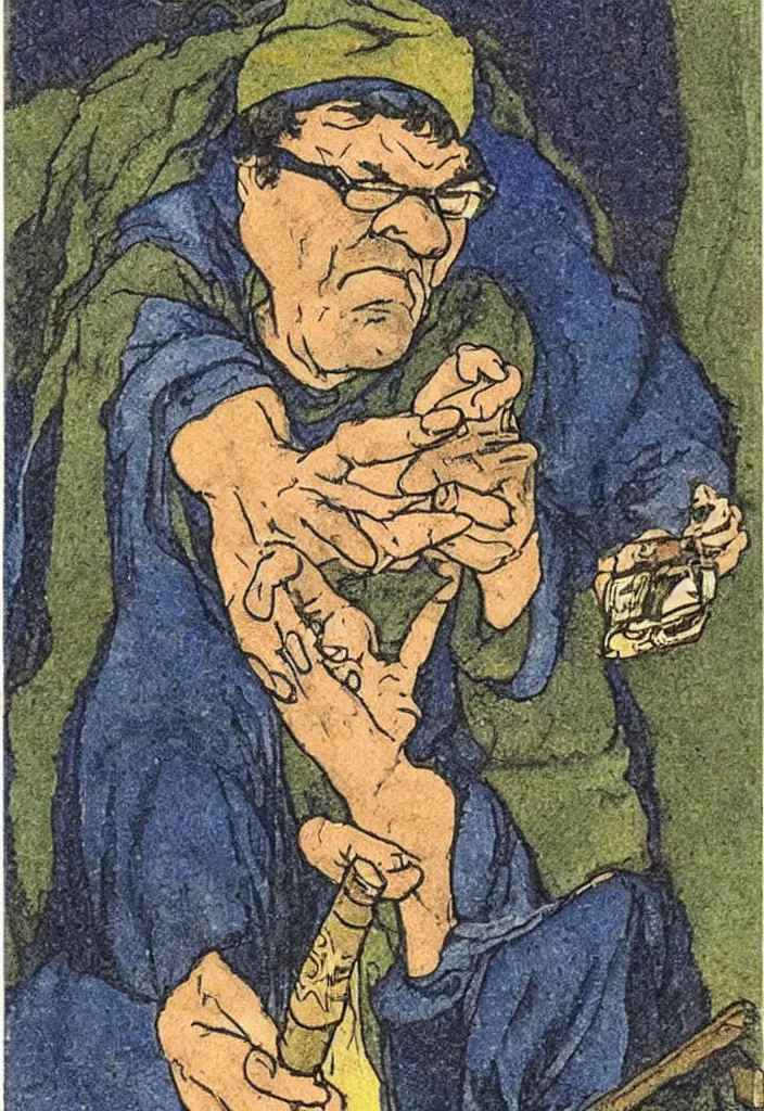 Prompt: Yann LeCun as Hermit on the Rider–Waite tarot