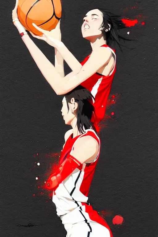 Prompt: a ultradetailed beautiful panting of a woman playing basketball, by conrad roset, greg rutkowski and makoto shinkai, trending on artstation