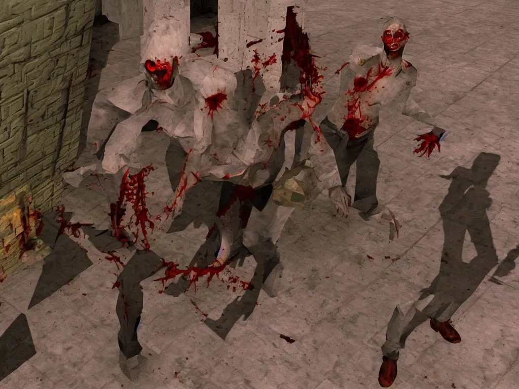 Prompt: Zombie by Lucio Fulci as a PS1 third person video game, low poly