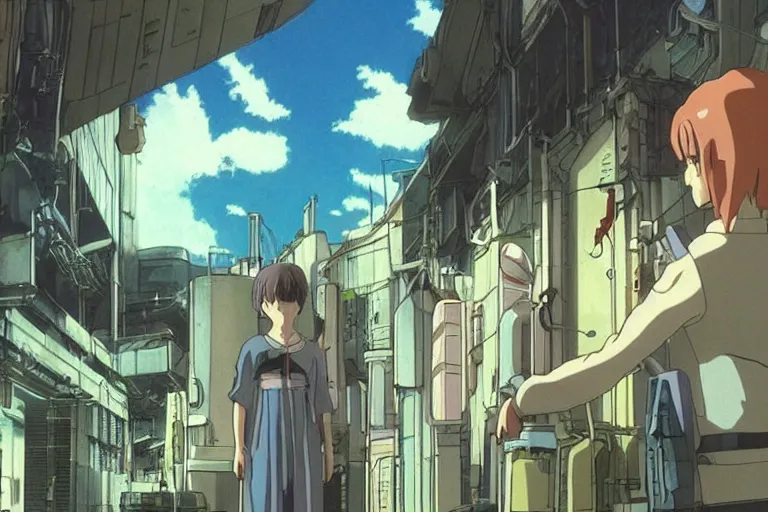 Image similar to still from anime sci-fi movie by Studio Ghibli, realistic