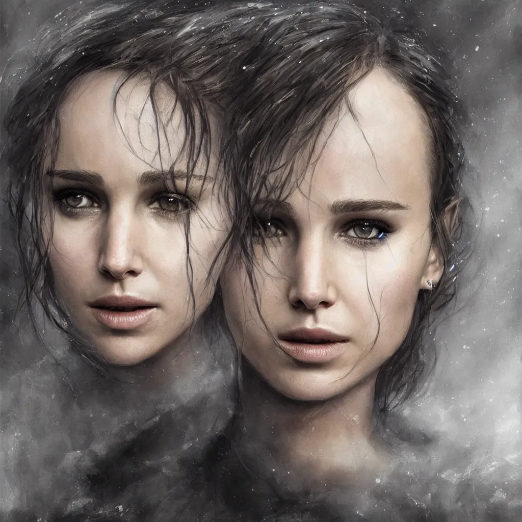 Prompt: half nathalie portman half Jennifer lawrence centered detailed portrait which looks like from Game of Thrones, realistic character concept, identical eyes, gazing eyes, beautiful eyes medium shot, elegant pose, fantasy, illustration, slender symmetrical face and body, artstation, cinematic lighting, hyperdetailed, cgsociety, 8k, high resolution, Charlie Bowater, Tom Bagshaw and Tom Richmond, single face, insanely detailed and intricate, beautiful, elegant, golden ratio, dark fractal background, vfx, postprocessing, alluring