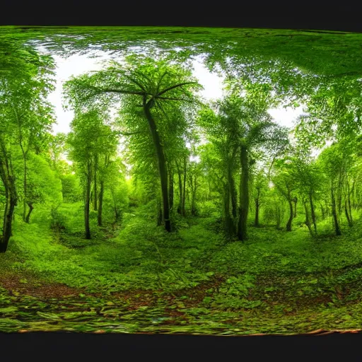 Image similar to 360 degree photo of a lush forest in France, 8k, award-winning