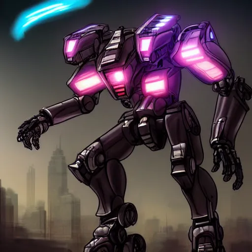 Image similar to hyper realistic, photographic, highly detailed cinematic full body shot of a mecha canine, sharp claws, sleek armor, glowing visor, charging through city, destroying city, digital art, furry art, dragon art, zoids art, furaffinity, deviantart