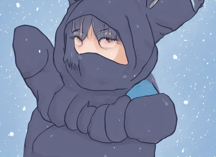 Image similar to Russian Blue catgirl wearing a thick sweater to protect herself from harsh Russian winter.