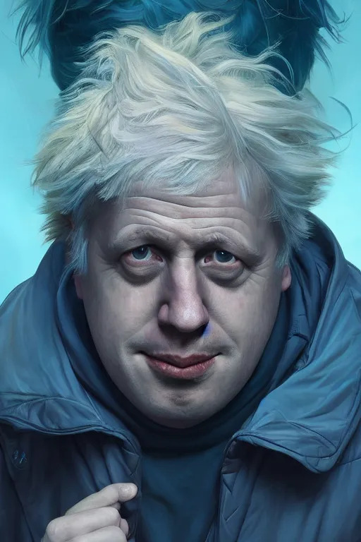 Image similar to Boris Johnson as Rick Sanchez, realistic portrait, symmetrical, highly detailed, digital painting, artstation, concept art, smooth, sharp focus, illustration, cinematic lighting, art by artgerm and greg rutkowski and alphonse mucha