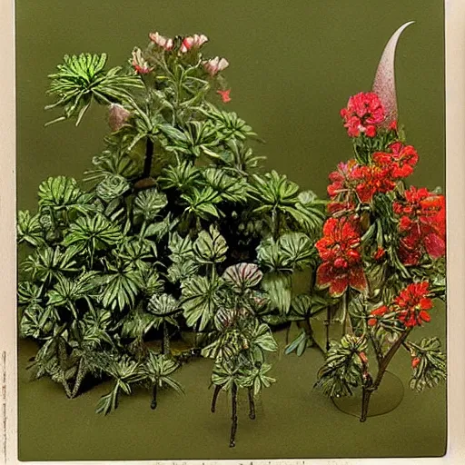 Image similar to a walter wick ( i spy book illustrator ) miniatures photograph of indian plants in outer space