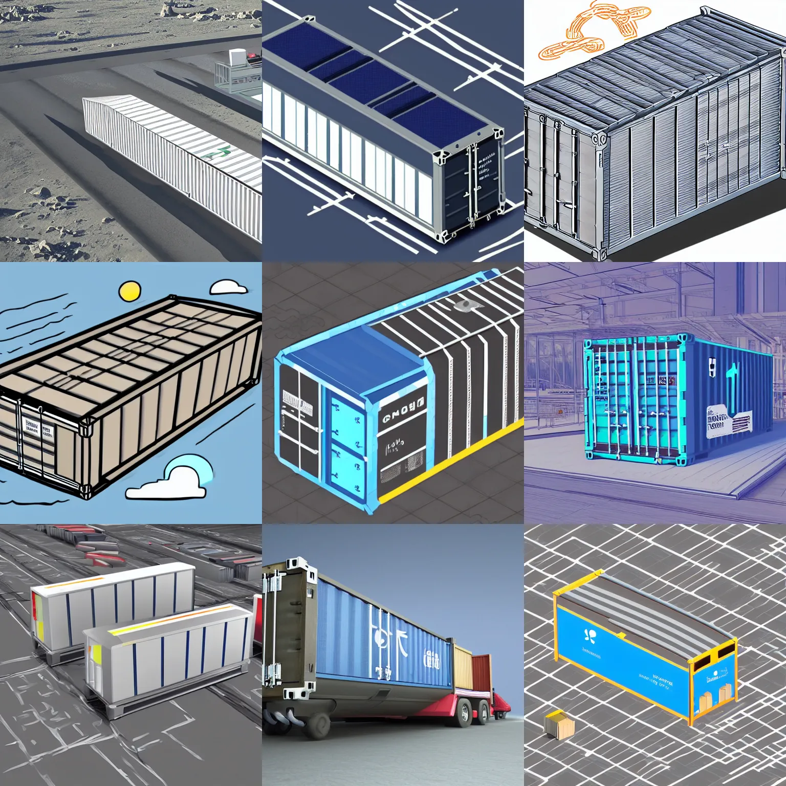 Prompt: a futuristic cargo container delivery system, illustration