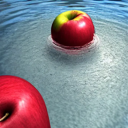 Prompt: An apple floats in water, 3d