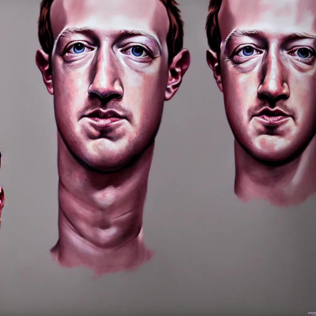 Prompt: one mark zuckerberg staring into your soul, hyper realistic, painting