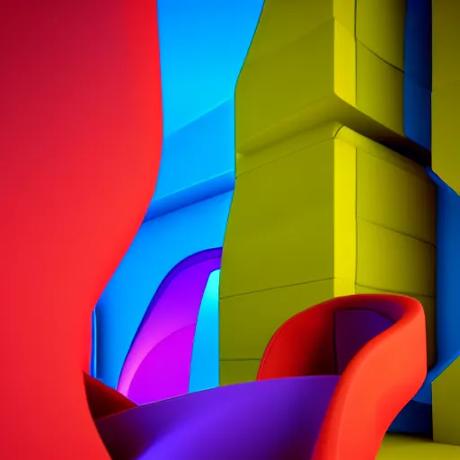 Image similar to : 2 point perspective colorful abstract melty sculpture on the wall in modern architecture, cinematic lighting, hyper - realistic, detailed, render by c 4 d octane, unreal engine, 8 k 3 d render