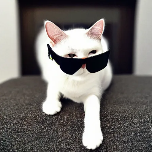 Prompt: stylish white cat wearing black goggles