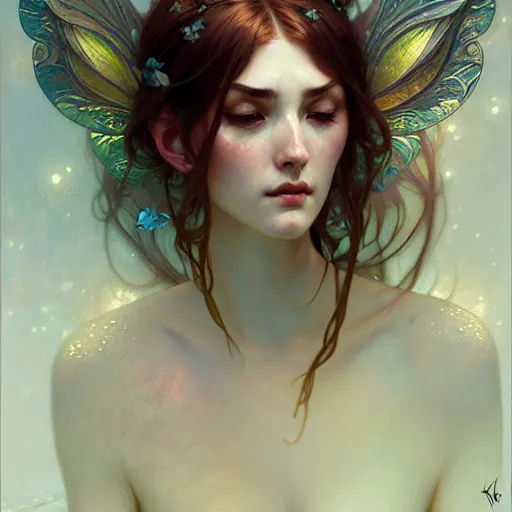 Image similar to Fairy Blessing Moon Lillies fantasy, intricate, elegant, highly detailed, digital painting, artstation, concept art, smooth, sharp focus, illustration, art by Krenz Cushart and Artem Demura and alphonse mucha