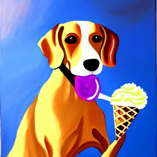 Image similar to painting of a dog eating ice cream