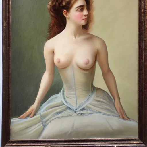 Image similar to a painting of a female model in victorian times, fully body shot