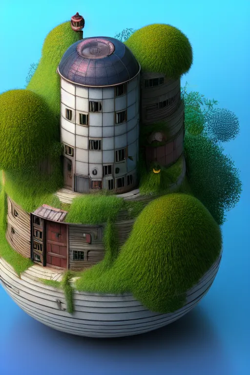 Image similar to cylindrical house, solarpunk, studio ghibli, jean - baptiste monge, octane render, 4 k