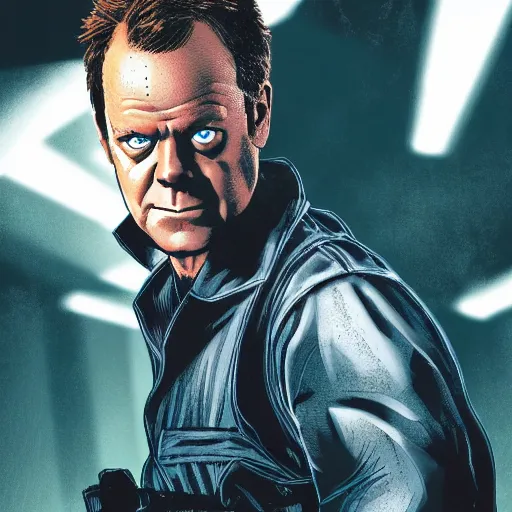 Prompt: Jack Bauer as a comic book hero fighting off evil, 4k, comic book cover