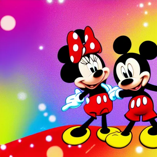 Prompt: minnie and mickey mouse raving in a warehouse highly detailed digital photograph