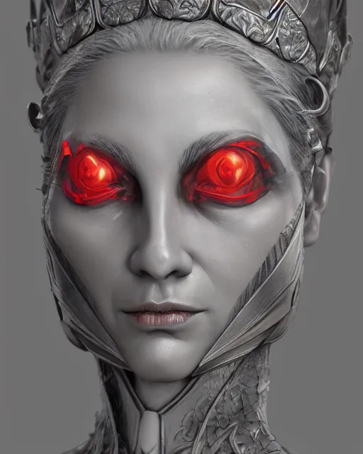 Image similar to Fantasy character portrait of distorted detailed painting of a queen woman made of grey stone, hyper detailed, red flames, trending on Artstation, 8k resolution, full HD, cinematic lighting, award winning, anatomically correct