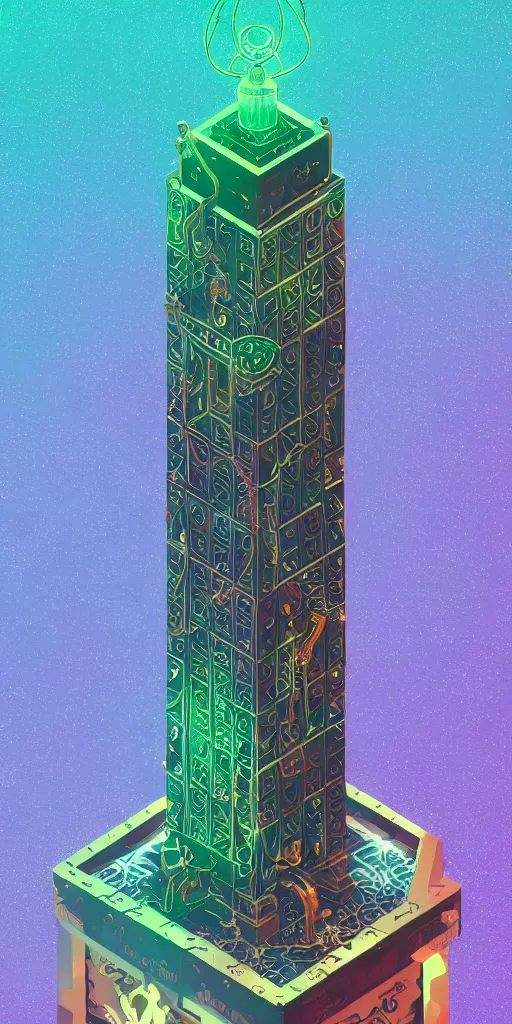 Prompt: isometric portrait of advanced alien, his last moment, bringer of light and light, mystical, magicavoxel intricate ornamental oriental tarot tower floral flourishes, technology meets fantasy, glass, copper, steel, emerald, diamond, amethyst, map, infographic, concept art, art station, style of monument valley, giger, wes anderson