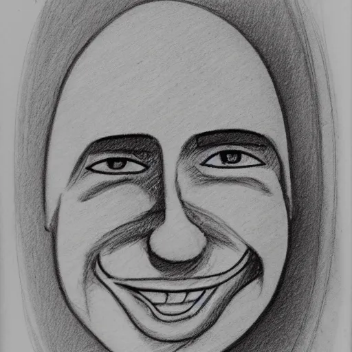 Image similar to sketch of a caucasian face, medium long hair, bad skin, skinny, oval head shape, smiling, climber