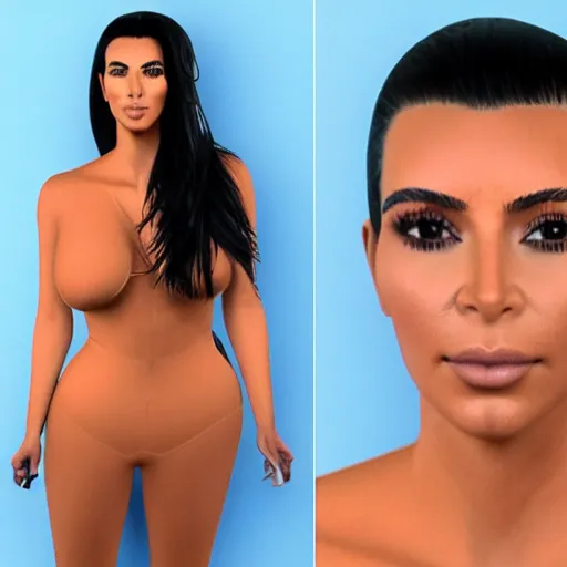 Image similar to kim kardashian full body mugshot, standing in front of a wall