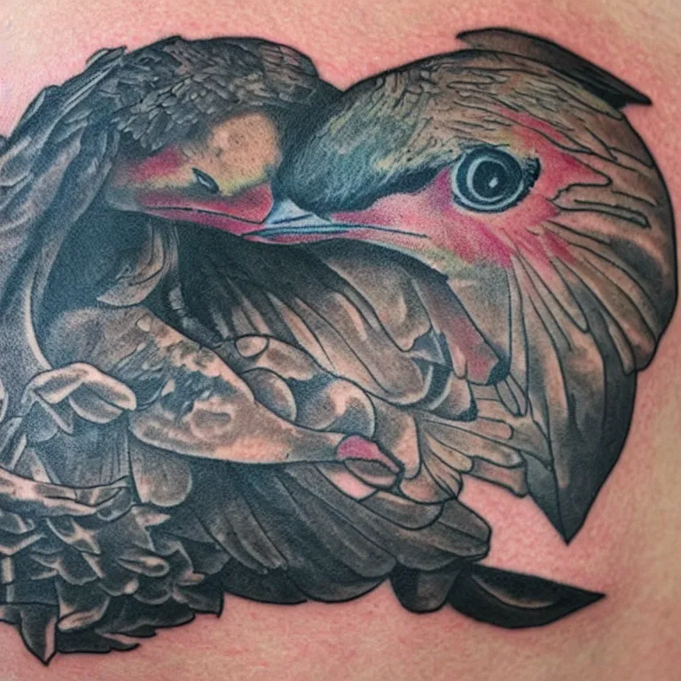 Prompt: tattoo of a common nyc street pigeon, stylized