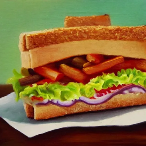 Image similar to oil painting of a delicious sandwich