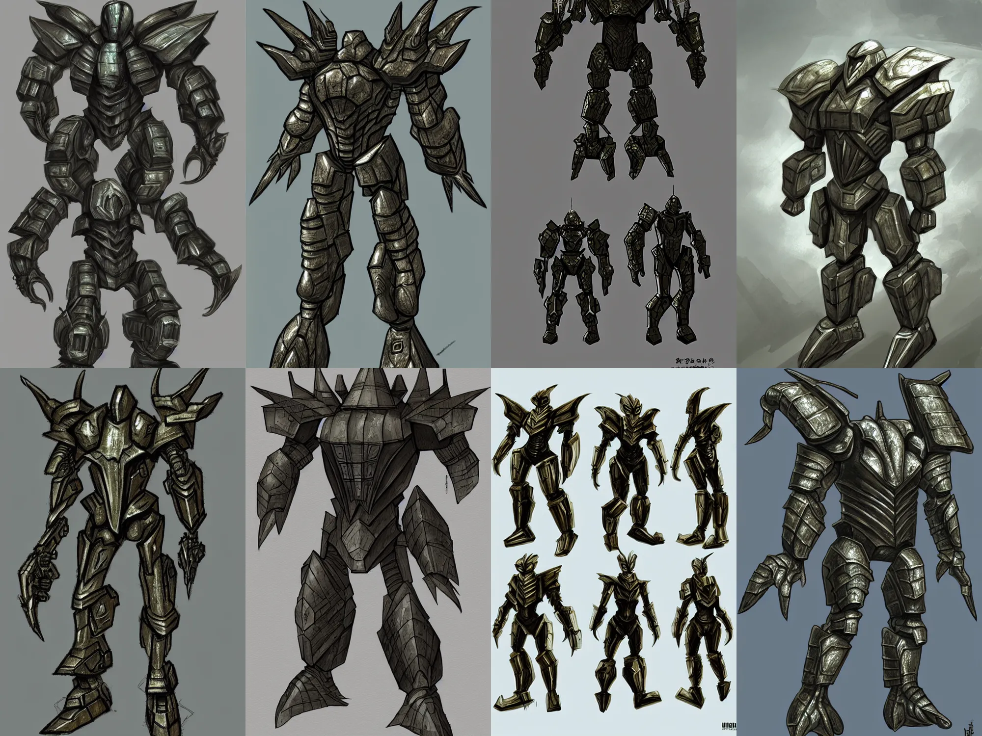 Prompt: armored warrior, rectangular proportions, fantasy concept art