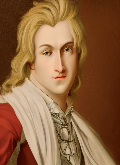 Image similar to portrait of a blond handsome man with long hair in baroque art, anime inspired, High Res 8K,hyperdetailed