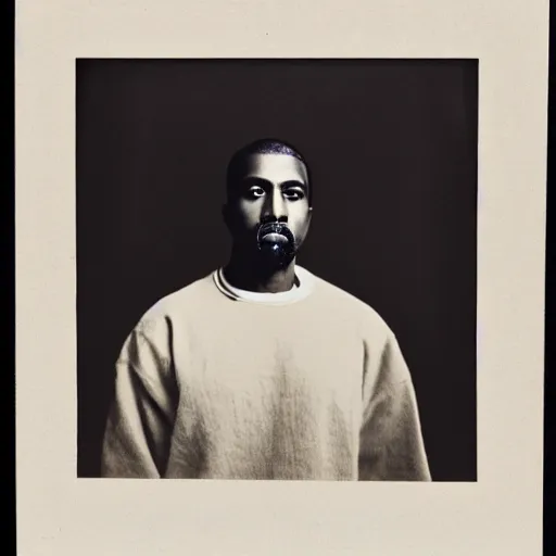 Image similar to a vintage photograph of Kanye West by Julia Margaret Cameron, portrait, 40mm lens, shallow depth of field, split lighting